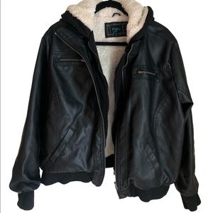 Rue 21 Black Faux Leather, Faux Fur Jacket W/ Hood; Size 1X